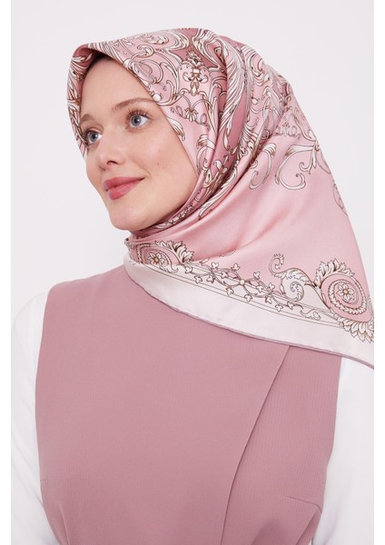 Pembe Varak Desenli Twill Ipek Eşarp fiyatları