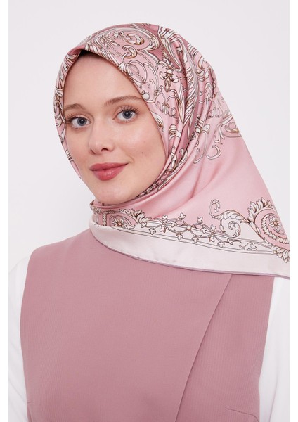 Pembe Varak Desenli Twill Ipek Eşarp indirimleri