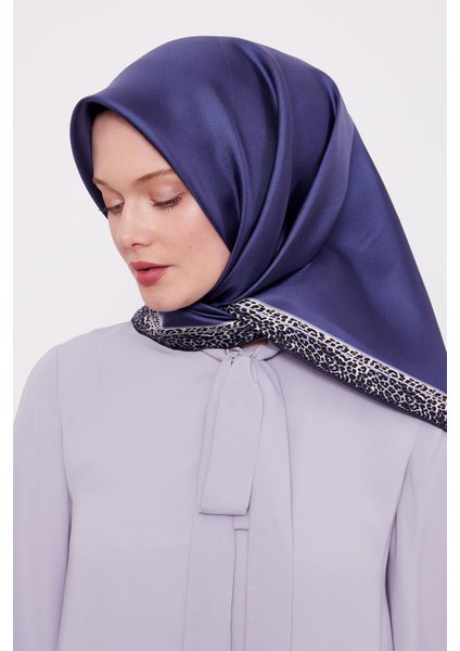 Indigo Leopar Desen Twill Ipek Eşarp