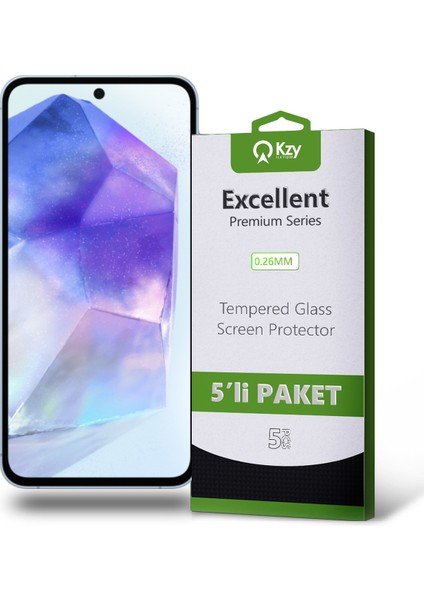 Samsung Galaxy A55 ile Uyumlu Temperli Ekran Koruyucu Kırılmaz Cam Ekonomik 5'li Paket