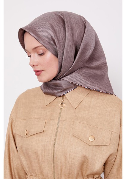 Cappuccino Çizgili Twill Ipek Eşarp