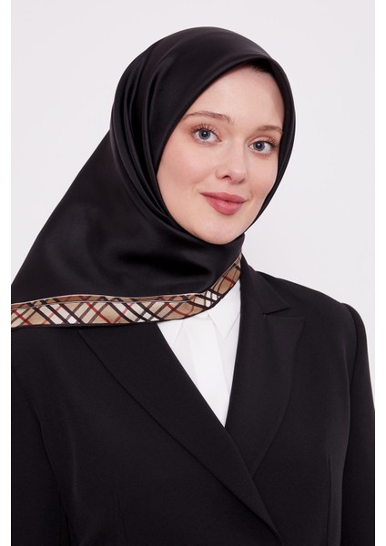 Acı Kahve Ekose Kenar Twill Ipek Eşarp modelleri