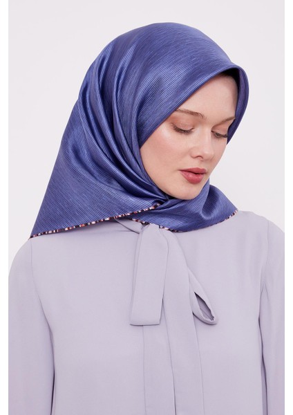 Indigo Çizgili Twill Ipek Eşarp