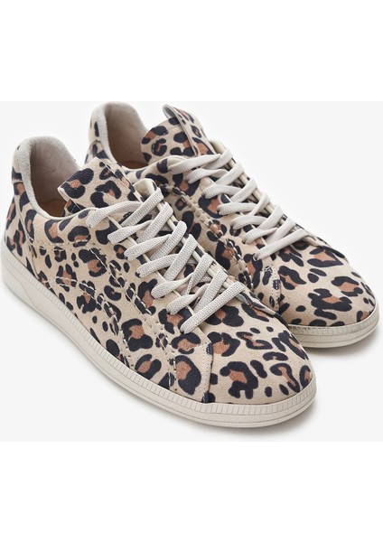 Dobby Leopar Desenli Hakiki Deri Kadın Sneakers