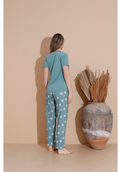 Kadın 20255 Kısa Kol Pijama Takımı Yeşil