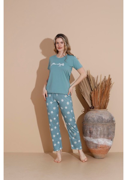 Kadın 20255 Kısa Kol Pijama Takımı Yeşil