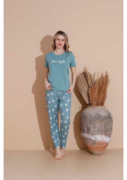 Kadın 20255 Kısa Kol Pijama Takımı Yeşil