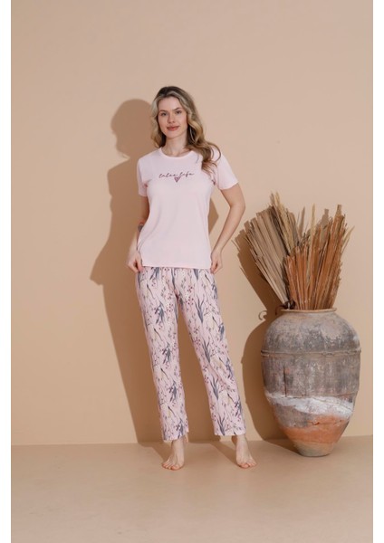 Kadın 20252 Kısa Kol Pijama Takımı Pembe