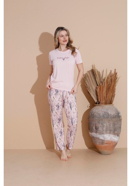 Kadın 20252 Kısa Kol Pijama Takımı Pembe fırsatları