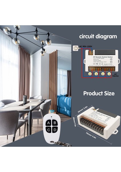4 Kanal Kablosuz Röle Uzaktan Kumanda Anahtarı 433.92 Mhz Rf AC90-250V 10A Röle Alıcısı, 2 Uzaktan Kumandalı (Yurt Dışından) indirimleri
