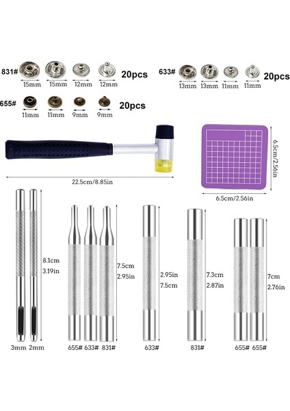 NO.831 Stili Deri Çıtçıt Seti 40 Takım Metal Düğme Çıtçıt Basın Çıtçıt ile Dikiş Mat ve Çekiç Giysi, Ceketler Deri Çanta (Yurt Dışından) modelleri