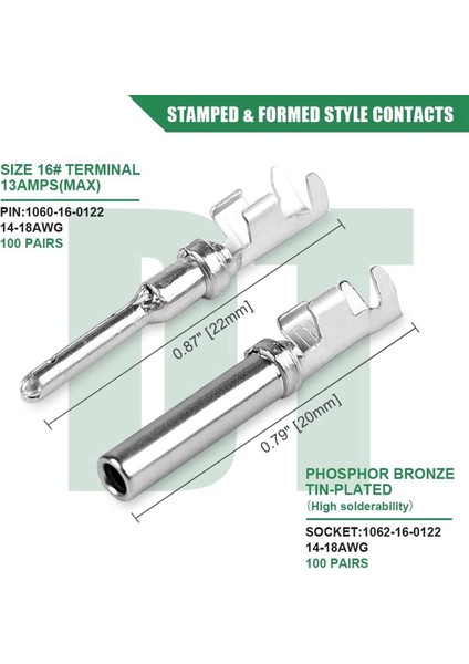 Dt Konnektör Terminal Kiti Boyut 16, Erkek Pimler 1060-16-0122 / Dişi Soketler 1062-16-0122 Açık Namlu Stili Kontak (Yurt Dışından) fırsatları