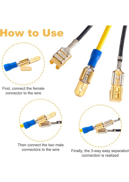 Çift Erkek Piggyback Spade Konnektörleri, 3 Yollu Elektrik Dişi Erkek Spade Sıkma Terminalleri Çeşitlilik Kiti Altın (Yurt Dışından) fiyatları