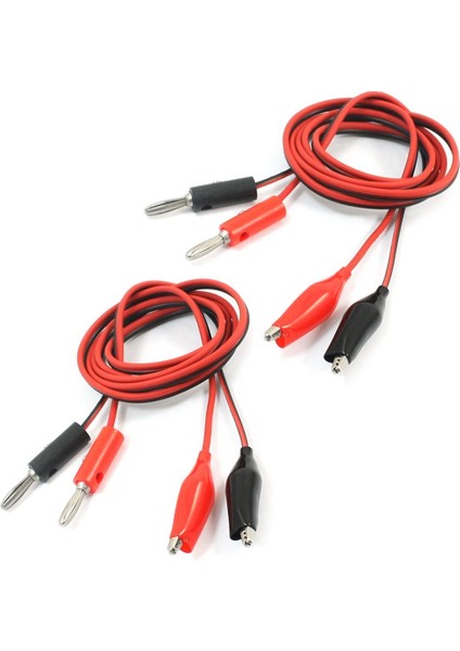 2 Adet Timsah Klipsi - Banana Plug Multimetre Test Ucu Siyah Kırmızı 1m (Yurt Dışından)
