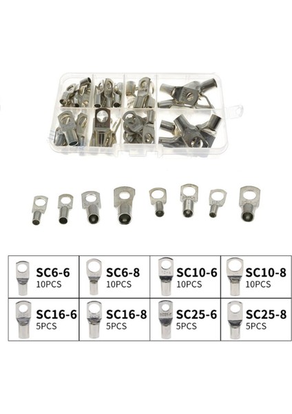 60 Adet Cıvata Deliği Kalaylı Bakır Kablo Pabuçları Akü Terminalleri Seti Tel Terminalleri Konektörü SC10-6 SC16-8 SC25-8, Gümüş (Yurt Dışından) indirimleri