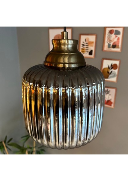 Mopa Füme Cam Tekli Avize Eskitme Kum Saati Başlık Retro Sarkıt Lamba Restoran Salon Aydınlatma