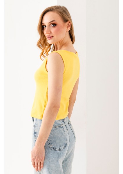 Kadın Bisiklet Yaka Düğmeli Fitilli Body Sarı - 25Y 2457