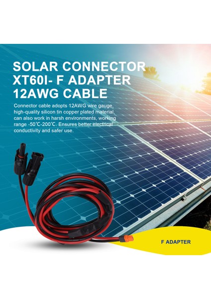 Güneş Konnektörü XT60I- F Adaptörü 12AWG Kablo Bağlantısı Güneş Paneli Şarj Kablosu Teli Güneş Jeneratörü Için 3 Metre (Yurt Dışından)