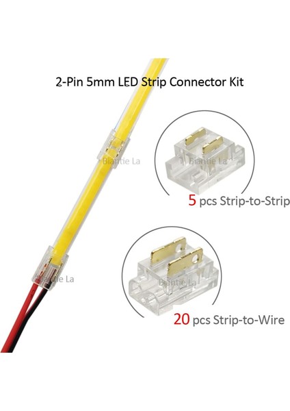 25 Adet 2-Pin 5mm Cob LED Şerit Konnektör Kiti, 5V-24V Dc LED Işık Şeridinde Şeritten Tele ve Şeritten Şeride Bağlantılar Için (Yurt Dışından)