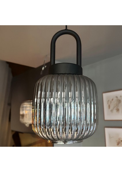 Bag Füme Cam Tekli Avize Eskitme Kilit Başlık Retro Sarkıt Lamba Restoran Salon Aydınlatma