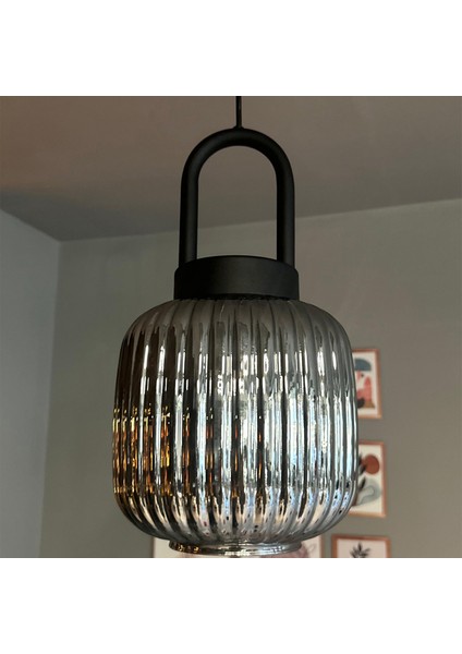 Bag Füme Cam Tekli Avize Eskitme Kilit Başlık Retro Sarkıt Lamba Restoran Salon Aydınlatma