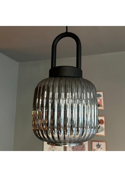 Bag Füme Cam Tekli Avize Eskitme Kilit Başlık Retro Sarkıt Lamba Restoran Salon Aydınlatma