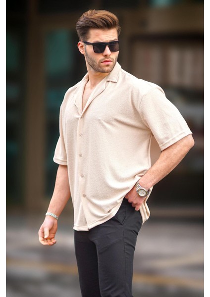 Bej Kısa Kollu Erkek Gömlek 6736