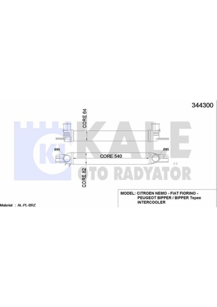 Turbo Intercoller Radyatoru Nemo Bıpper Fıorıno 1,3jtd Bıpper Nemo 1,4hdı Olcu: (540×82×64) fiyatları