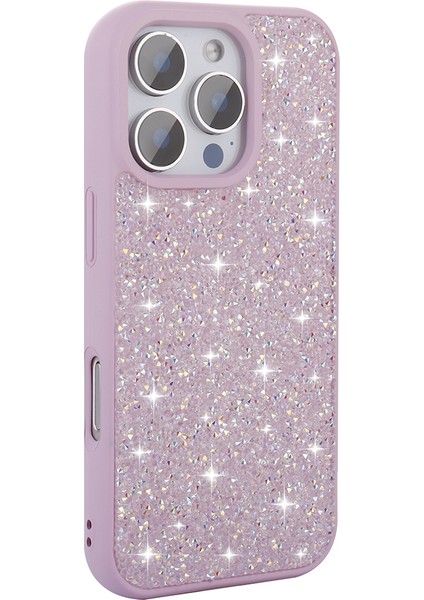 Apple iPhone 16 Pro Kılıf Parlak Taşlı Tasarım Pırlanta Kapak - Lila