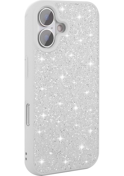 Apple iPhone 16 Kılıf Parlak Taşlı Tasarım Pırlanta Kapak - Beyaz