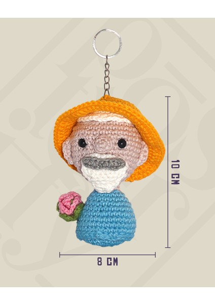 Claude Monet - Büst Amigurumi Anahtarlık 10 cm - El Yapımı Sanatsal Örgü Çanta Aksesuarı fırsatları