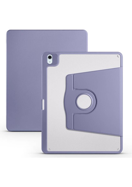 Apple iPad Air 13 2025 M3 Uyumlu Kılıf Kalem Bölmeli Dönebilen Standlı Kapak Termik - Lavendery Gray