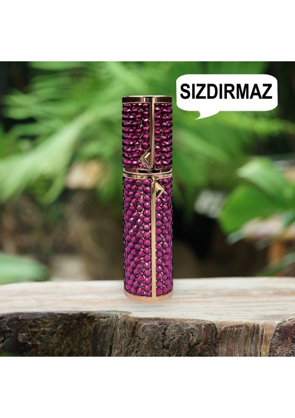 Taşlı Sızdırmaz Taşınabilir Mini Doldurulabilir Boş Küçük Seyahat Cep Parfüm Şişesi-Fuşya