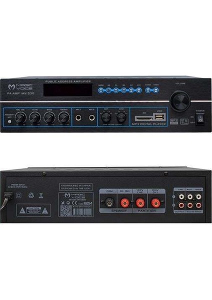 MAGICVOICE MV-530 120 WATT USB/SD/UK BLUETOOH 2 MİK GİRİŞLİ 2 BÖLGELİ HAT TRAFOLU ANFİ