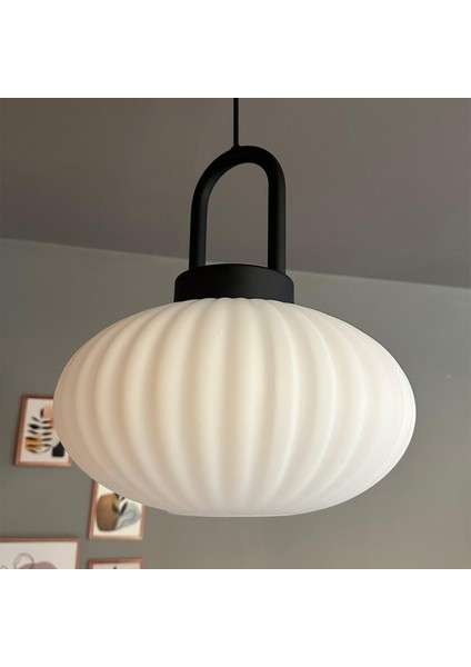 Elegant Beyaz Cam Avize Siyah Kilit Başlık Sarkıt Lamba Restoran Salon Aydınlatma