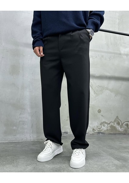 Erkek Rahat Kalıp Pileli Kumaş Pantolon