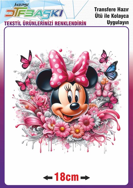 Minnie Mouse Ütü ile Yapışan Tekstil Transfer Baskı