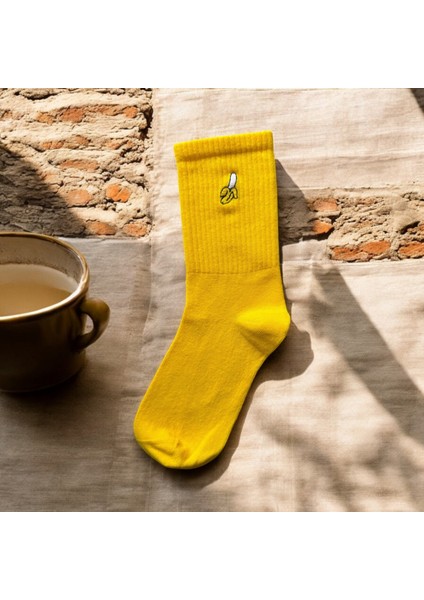 Renkli Tasarım Meyve Muz Nakışlı Socket Unisex Çorap