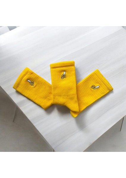 Renkli Tasarım Meyve Muz Nakışlı Socket Unisex Çorap