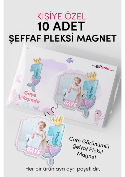 Kişiselleştirilebilir Doğum Gününe Özel Şeffaf Pleksi Magnet – Deniz Kızlı Magnet (Her Yaşa Özel)