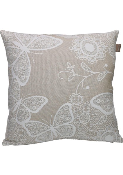 Belıeve Kelebek Jakarlı Dokuma Goblen Dekoratif Dantel Görünümlü Bej Kırlent 45*45