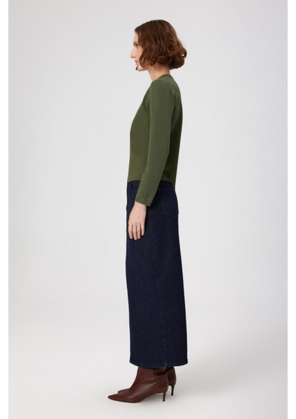 Mavi Önden Yırtmaçlı Uzun Denim Etek fiyatları