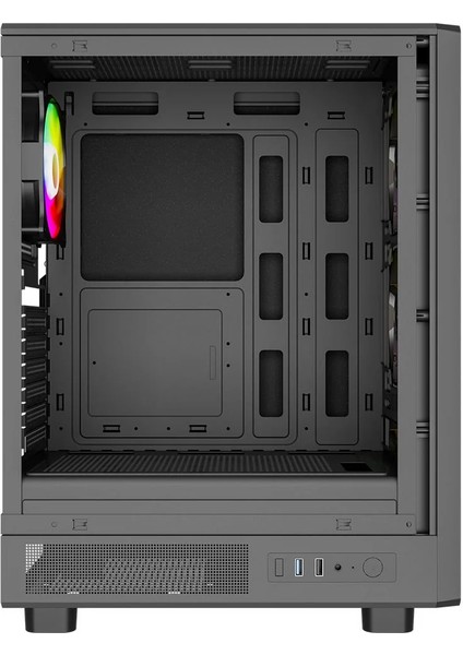 A601B 600W 80+ Temperli Camlı 4*12CM Rainbow Fanlı Mesh Mid-T Atx Gaming Siyah Kasa