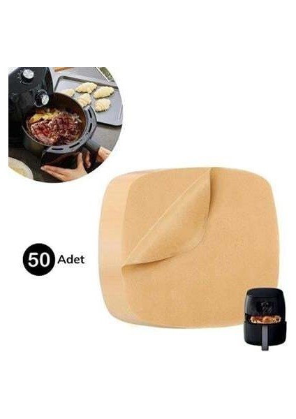 50 Adet Air Fryer Pişirme Kağıdı Tek Kullanımlık Yağ Su Geçirmez Yapışmaz Deliksiz Düz Kare Model