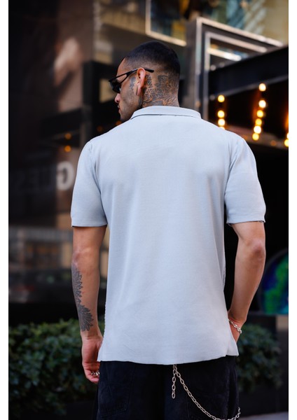 Lacivert Renk Detaylı Kısa Kol Triko Gömlek modelleri