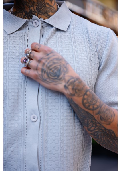 Lacivert Renk Detaylı Kısa Kol Triko Gömlek fırsatları