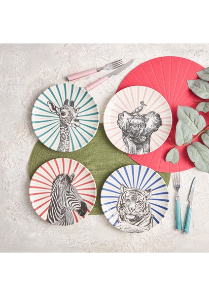 Safari Renkli Seramik Pasta Takımı 4 Kişilik Zebra Desenli 1 Adet