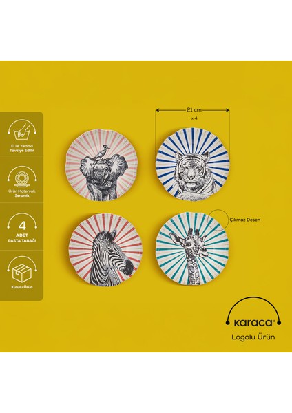 Safari Renkli Seramik Pasta Takımı 4 Kişilik Zebra Desenli 1 Adet fiyatları