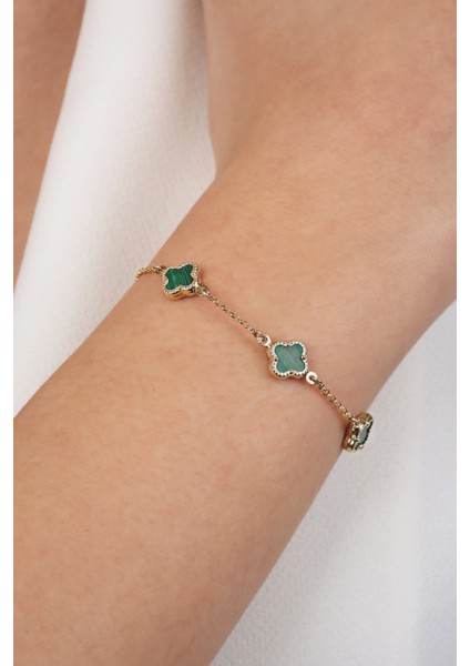 14 Ayar Altın Üçlu Yeşil Yonca Bileklik fiyatları