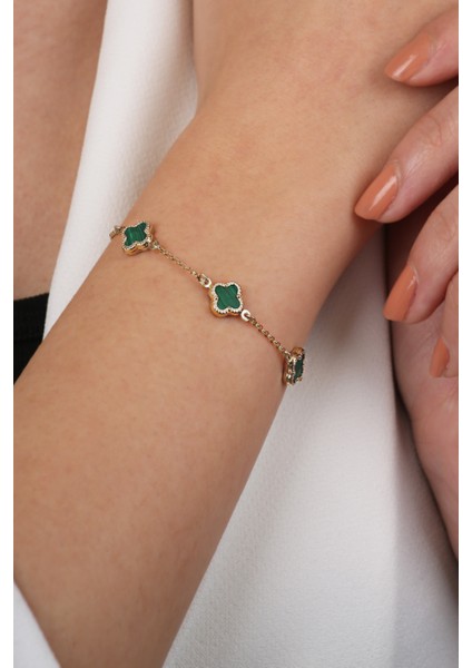 14 Ayar Altın Üçlu Yeşil Yonca Bileklik fırsatları